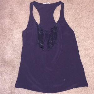 Black racerback blouse with beading.